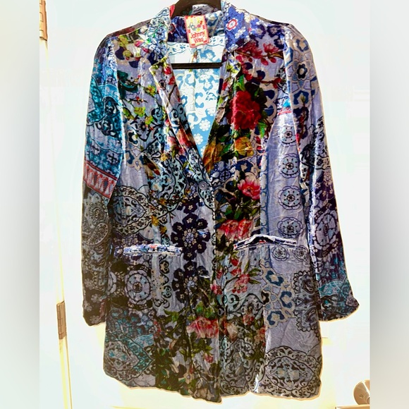 New Johnny Was Multicolor velvet rose Floral Patterned Coat silk button xs s - Picture 1 of 10